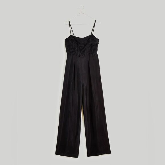 NWT Madewell Madeline Ruched Crop Straight Leg Jumpsuit in True Black - Picture 6 of 10